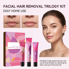Facial Hair Removal Trilogy Kit 3-Step Softening Gel Cream Soothing Lotion Gentle Sensitive Skin Fast Acting for Sensitive Skin