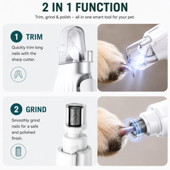 Dog & Cat Nail Grinder 2-in-1 Electric Trimmer with LED Light | Low-Noise, Rechargeable