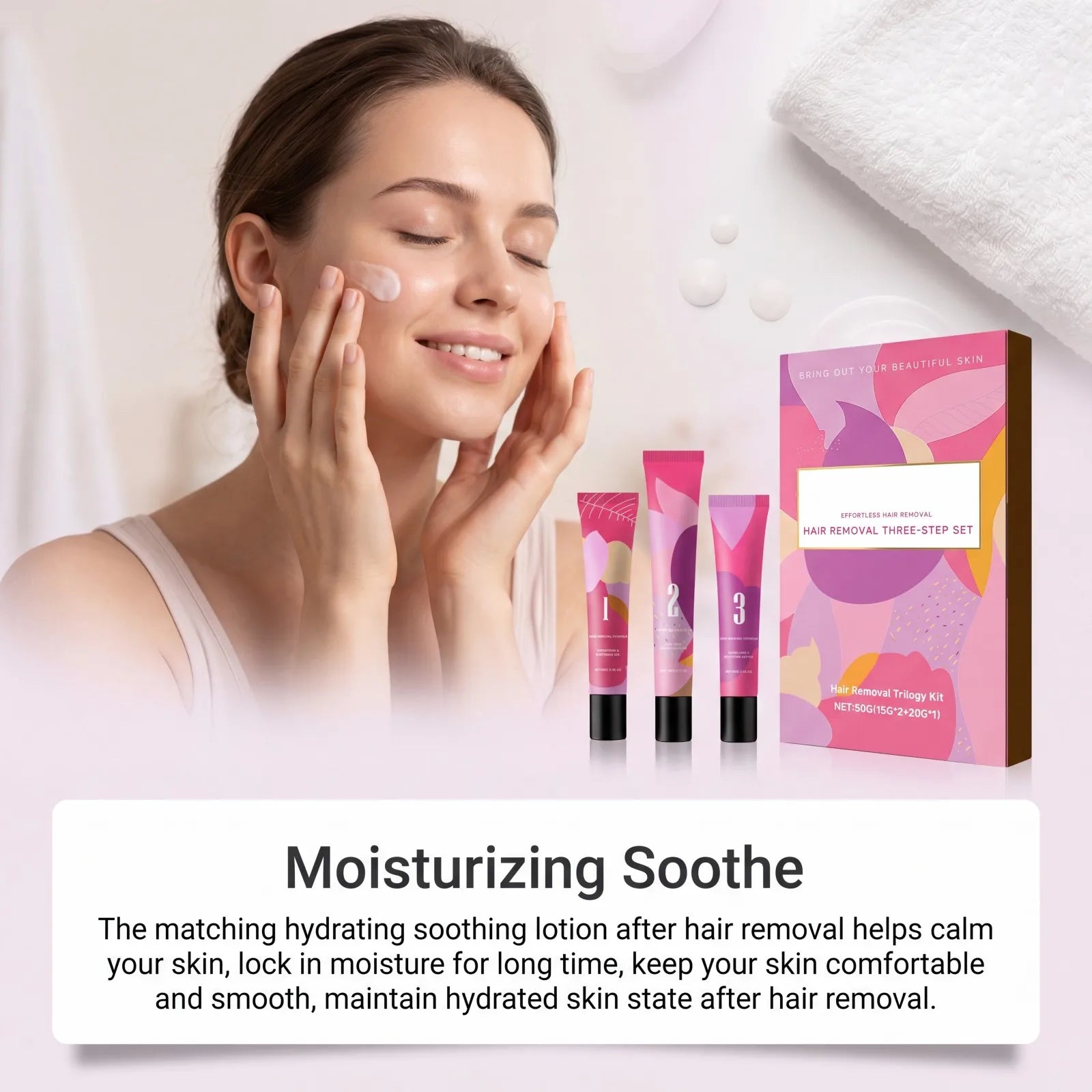 Facial Hair Removal Trilogy Kit 3-Step Softening Gel Cream Soothing Lotion Gentle Sensitive Skin Fast Acting for Sensitive Skin