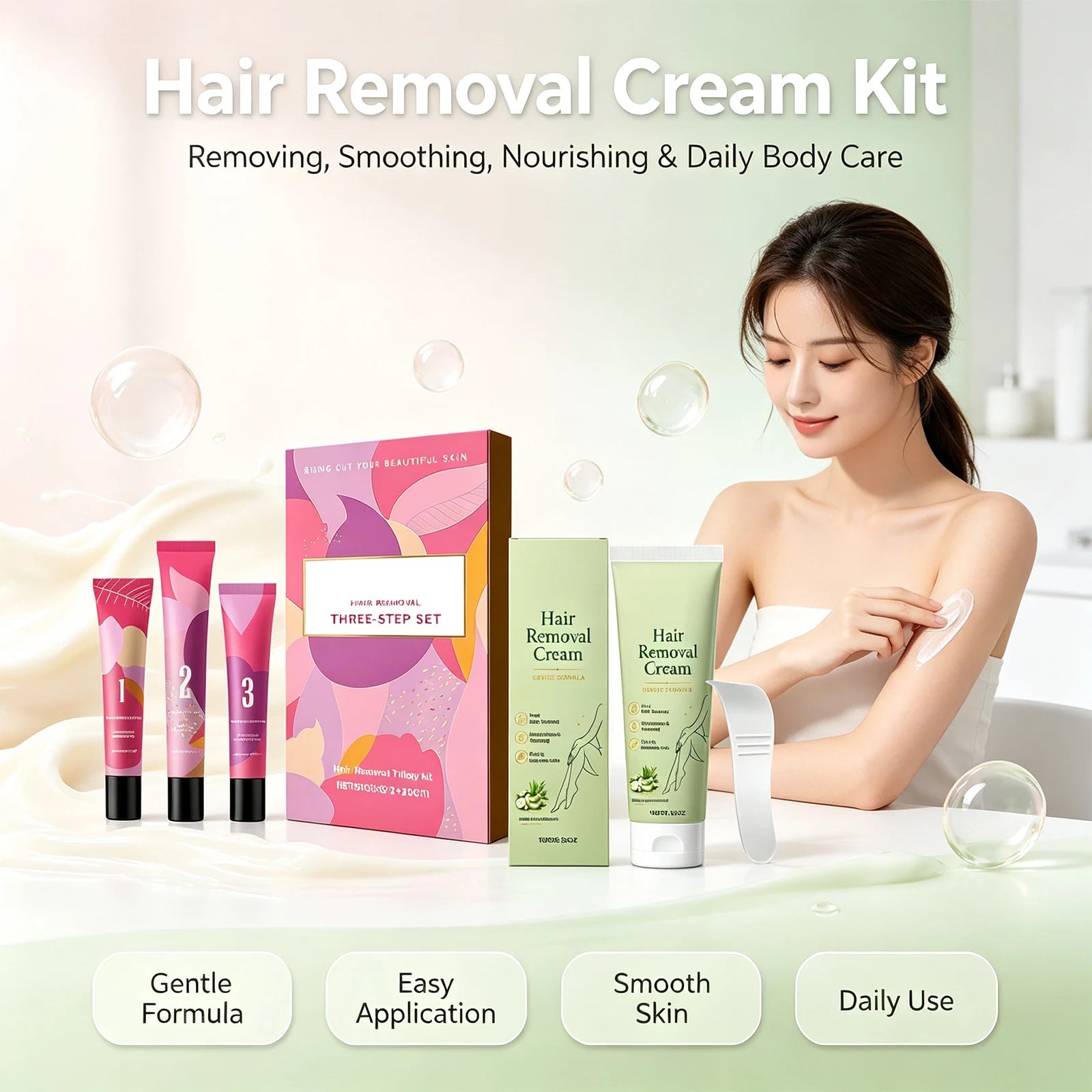Facial Hair Removal Trilogy Kit 3-Step Softening Gel Cream Soothing Lotion Gentle Sensitive Skin Fast Acting for Sensitive Skin