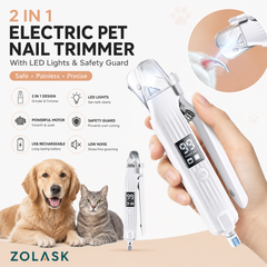 Dog & Cat Nail Grinder 2-in-1 Electric Trimmer with LED Light | Low-Noise, Rechargeable